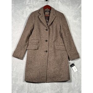 Lauren Ralph Lauren Coat Womens 8 Brown Wool Blend Broken Twill Reefer Classic